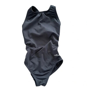 Dolfin Girls size 24 Solid Black One Piece Keyhole Swimsuit Swimming Swim Team
